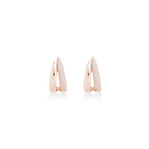 Fine jewellery, silver jewellery plated with rose gold, hypoallergenic, tarnish-free, close-up front view of a Pair of rose gold crystal earrings on a white background